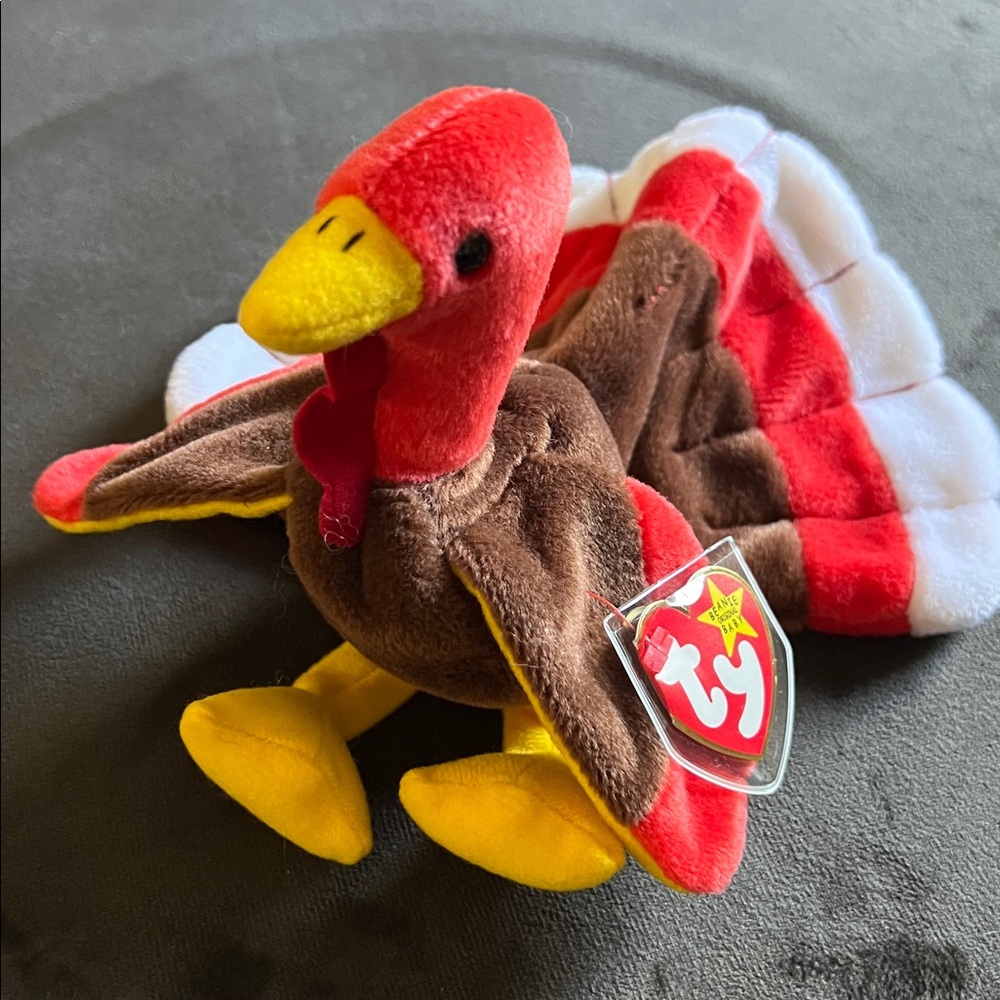 Beanie Babies Ty 1996 Plush Turkey GOBBLES with Red, Brown, and Yellow